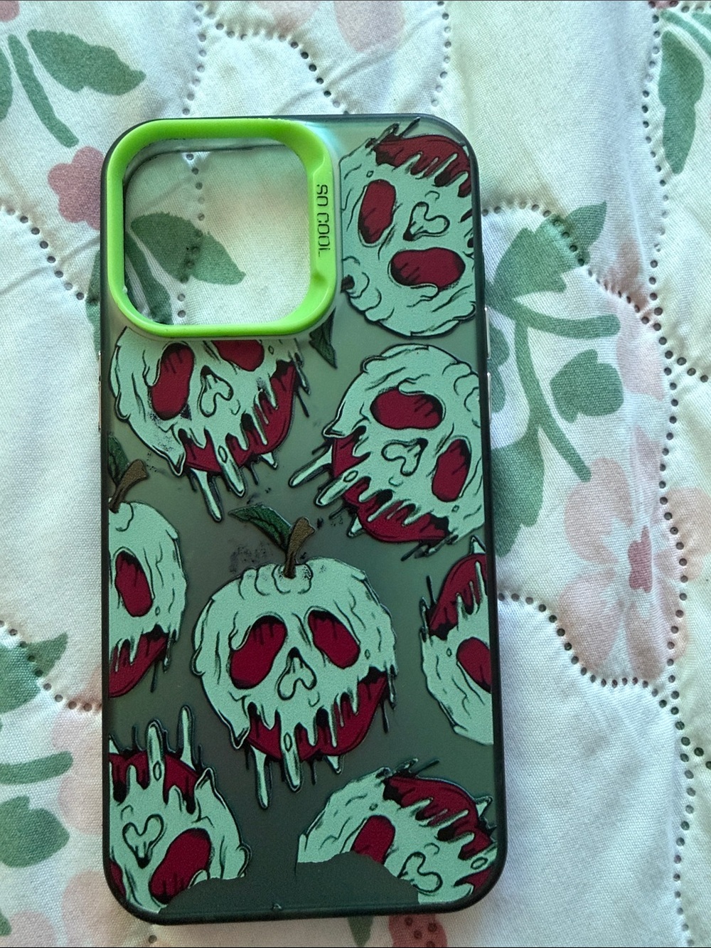 Phone Case with Green Dripping Skull Apple Design snow white apple